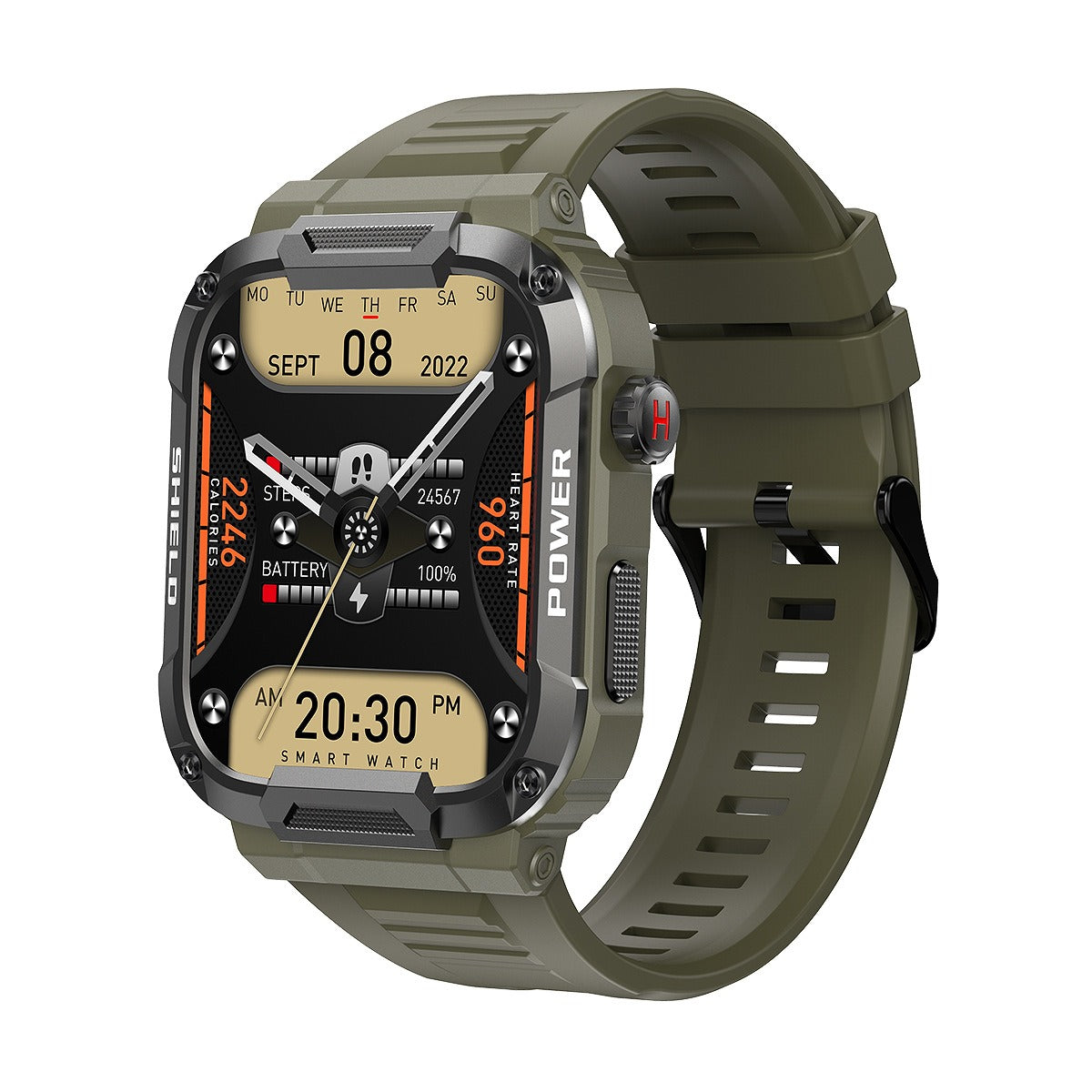 Ceas SmartWatch Militar MK66, Bratara Silicon Army Green
