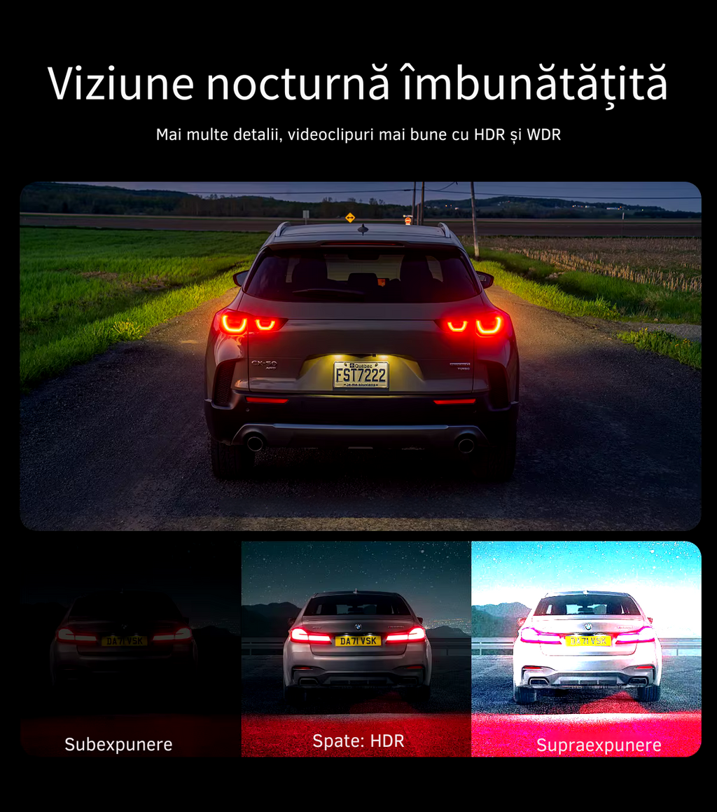 Camera Auto DVR, Ecran de 3.4" Fata 4K UHD, Spate2K QHD, GPS-Incorporat